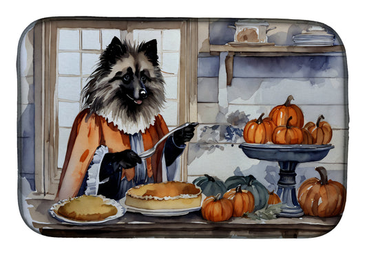 Keeshond Fall Kitchen Pumpkins Dish Drying Mat